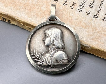 Antique French Saint Joan of Arc Medal, St. Joan Pendant, The Warrior Saint