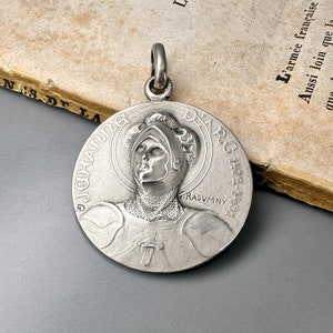 Antique Saint Joan of Arc Medal, French Joan of Arc Pendant, The Warrior Saint