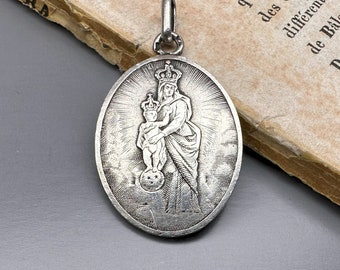 Médaille ancienne de la Vierge à l'enfant, médaillon de la Mère Marie et de Jésus, pendentif catholique