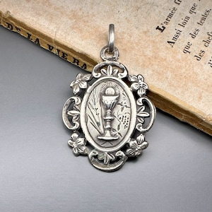 Antique Silver Religious Medal, French Hallmarks, Catholic Pendant
