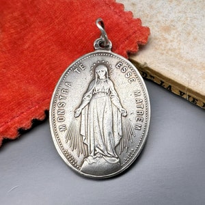 Antique French Virgin Mary Medal, Silver Mother Mary Pendant