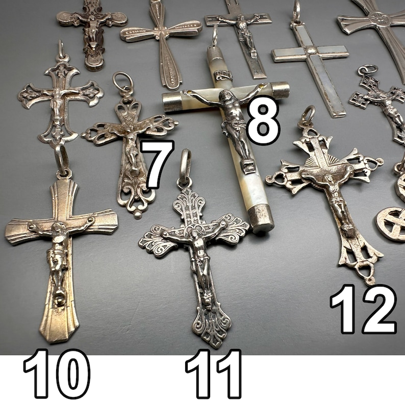 Antique Silver Cross, Religious Antiques, Cross Crucifix, French Pendant, Cross Necklace, Dainty Necklace, Religious Jewelry, Silver Cross image 5