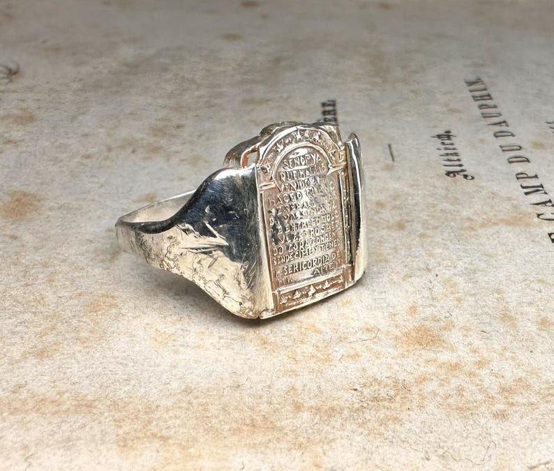 Antique Spanish Religious Ring, Prayer Ring, US Size 8 3/4 image 8