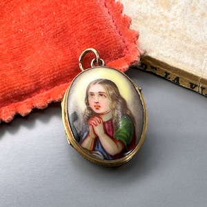 ZELDZAME antieke Duitse emaille Jezus medaillon