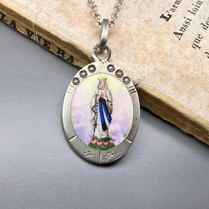 18&quot; Virgin Mary Pendant, Antique Catholic Medallion Necklace