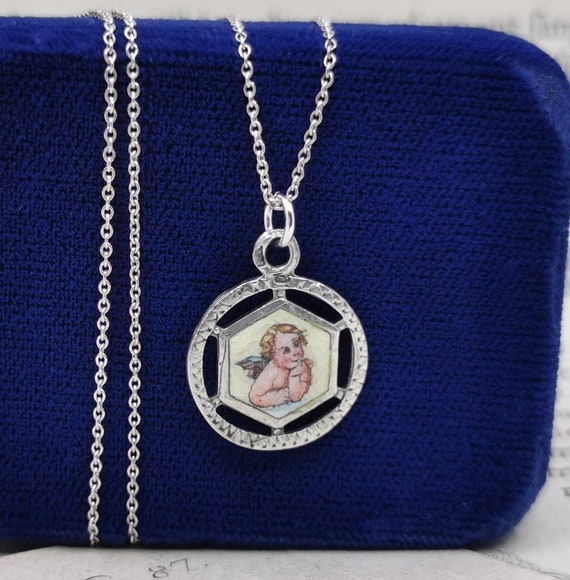 Miniature Guardian Angel Pendant, German Raphael A