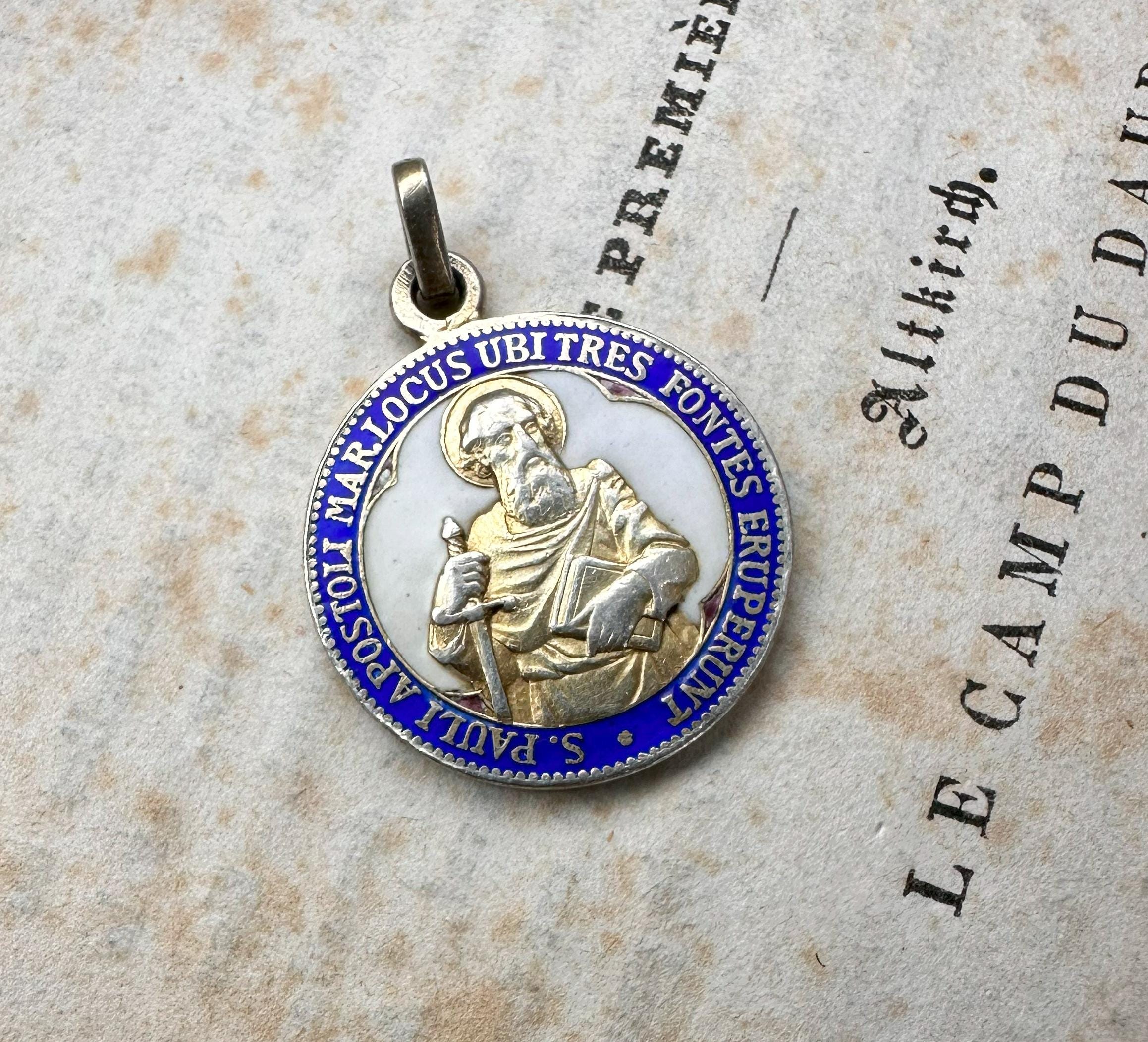 Antique Saint Paul the Apostle Medal, Italian Religious Medal, Enamel ...