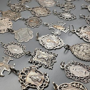 Silver Religious Medals, Virgin Mary, French Antiques, Silver Pendant, Antique Religious Pendant, French Catholic Medals, Rare Medals