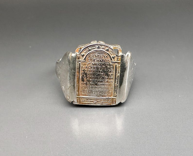 Antique Spanish Religious Ring, Prayer Ring, US Size 8 3/4 image 11
