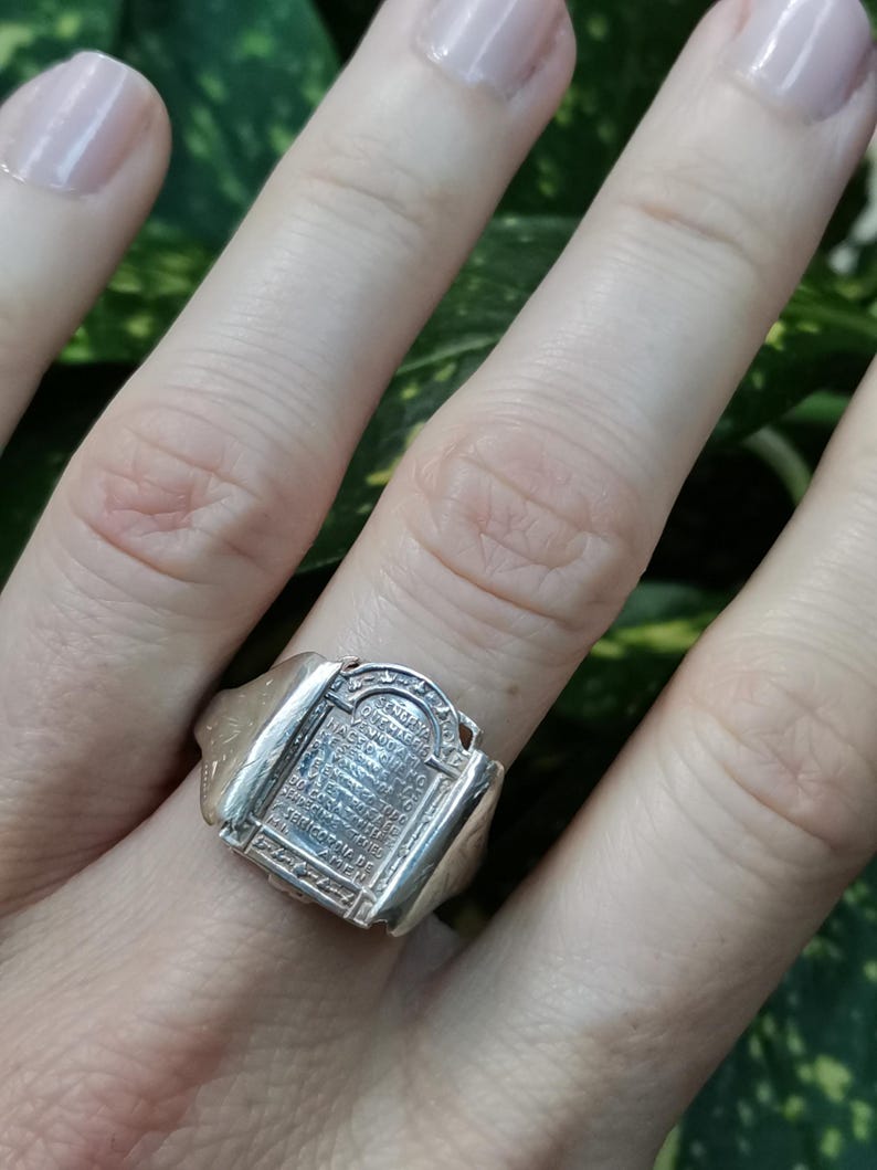 Antique Spanish Religious Ring, Prayer Ring, US Size 8 3/4 image 2