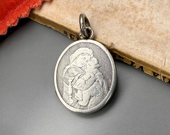 Antique Austrian Virgin Mary Locket, Religious Pendant, Virgin of the Chair