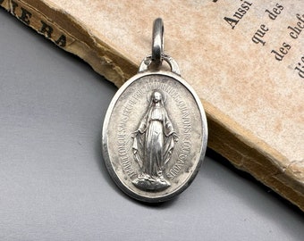 Antique Silver Miraculous Medal, French Religious Medal