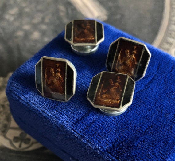 Enameled St Christopher Cuff links, French Saint C