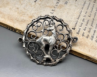 Antique Austrian Hunter Brooch, Chamois Brooch, Handmade Hunting Jewelry
