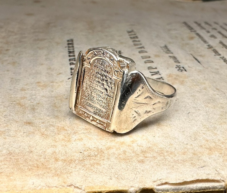 Antique Spanish Religious Ring, Prayer Ring, US Size 8 3/4 image 10