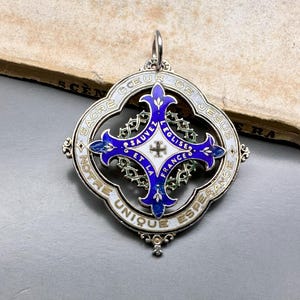 Antique Silver Enamel French Religious Medal, Sacred Heart of Jesus, Our Only Hope