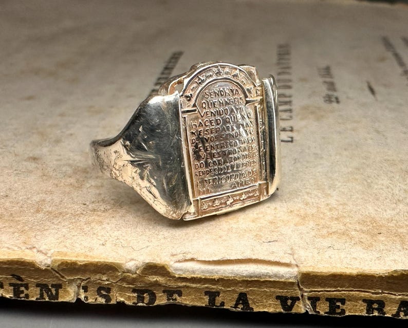 Antique Spanish Religious Ring, Prayer Ring, US Size 8 3/4 image 3