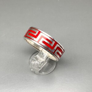 Vintage Greek Key Ring, Red Enamel Ring, Sterling Silver Greek Band