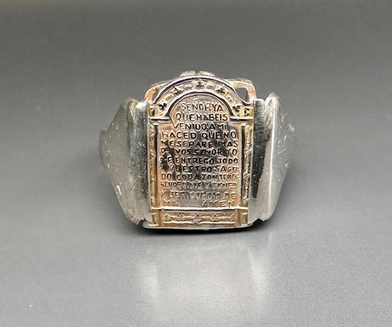 Antique Spanish Religious Ring, Prayer Ring, US Size 8 3/4
