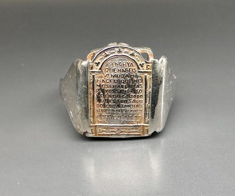 Antique Spanish Religious Ring, Prayer Ring, US Size 8 3/4 image 1