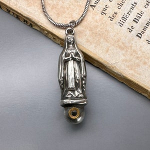 Rare Antique Lourdes Pendant, Stanhope Lens, Virgin Mary Necklace, Sterling Silver