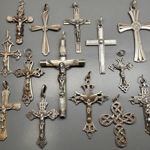 Antique Silver Cross, Religious Antiques, Cross Crucifix, French Pendant, Cross Necklace, Dainty Necklace, Religious Jewelry, Silver Cross