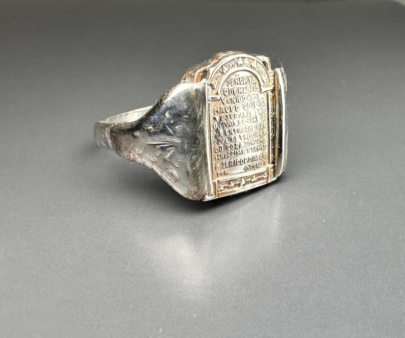 Antique Spanish Religious Ring, Prayer Ring, US Size 8 3/4 image 4