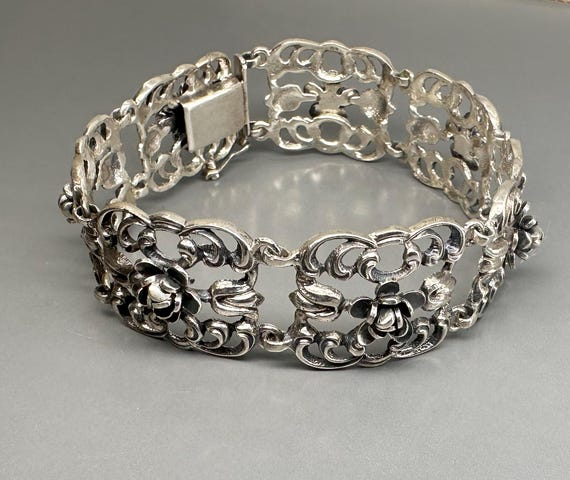 1920s Art Deco 835 Silver Repoussé Rose Panel Bracelet - Etsy