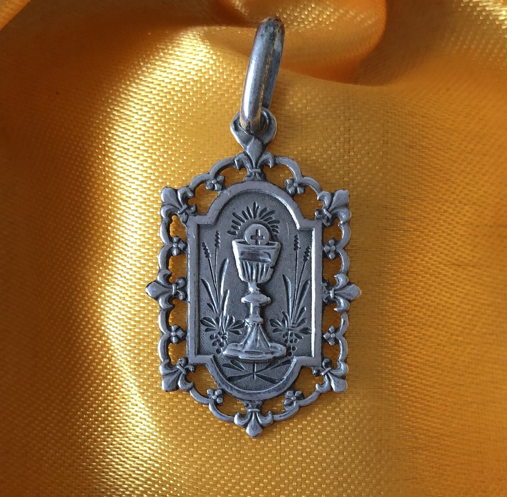 Silver Religious Medal Protection Necklace Pendant Art Etsy