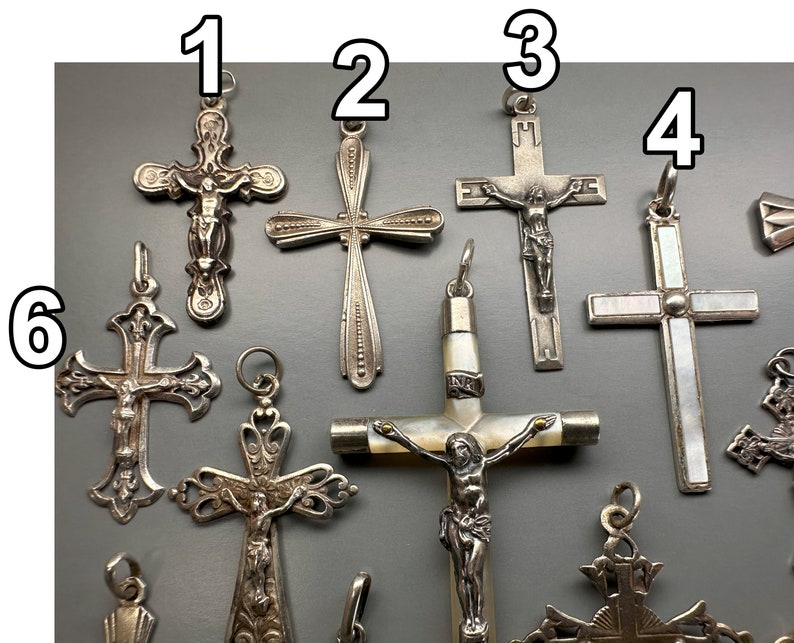 Antique Silver Cross, Religious Antiques, Cross Crucifix, French Pendant, Cross Necklace, Dainty Necklace, Religious Jewelry, Silver Cross image 6