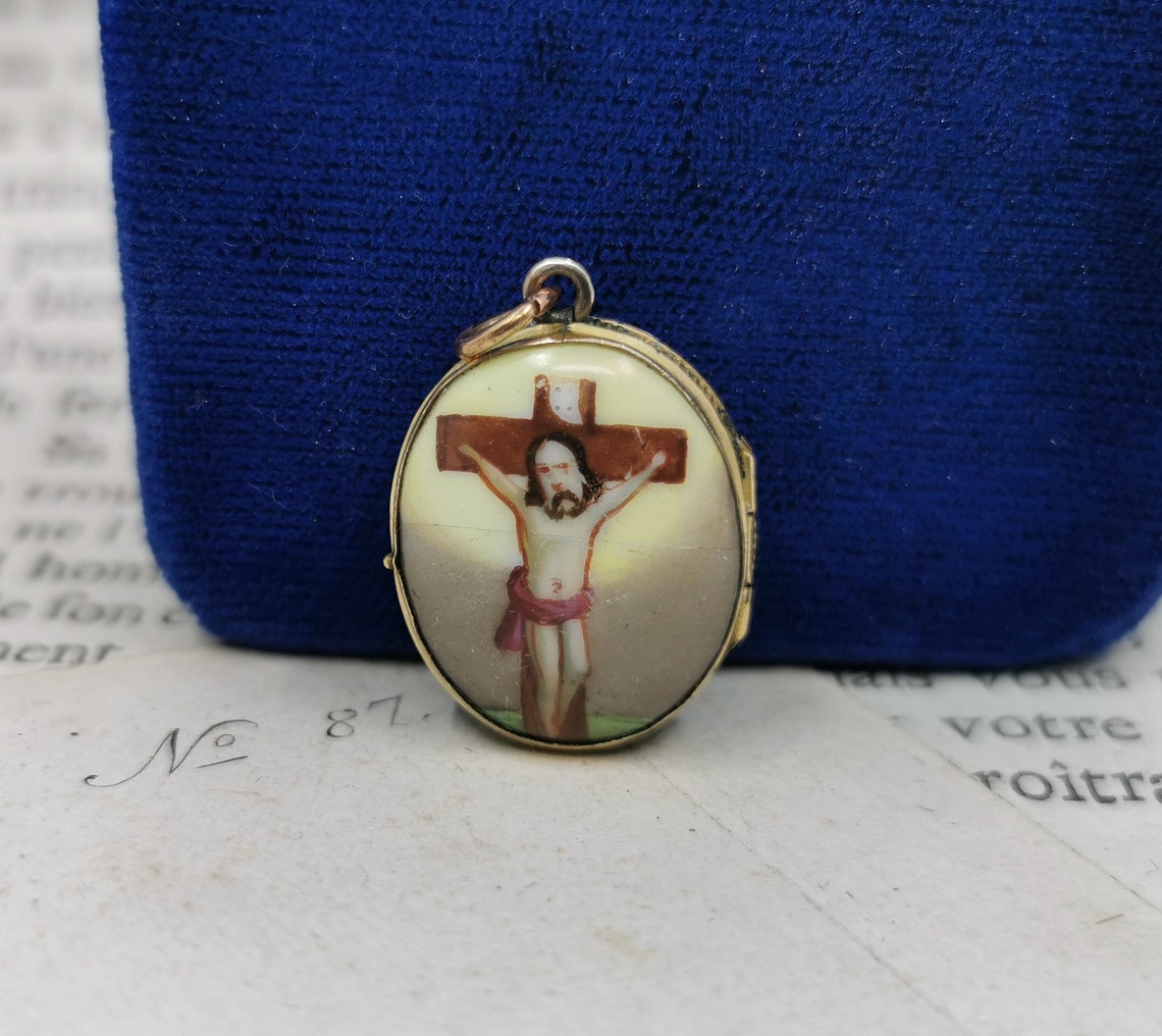 RARE Antique German Enamel Jesus Locket | Etsy