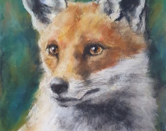 Oeuvre d'art originale - Portrait pastel d'un renard A3 par l'artiste animalière Belinda Elliott
