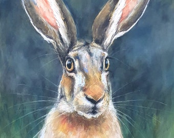 Original Artwork - A3 Pastel Portrait of a Hare by Animal Artist Belinda Elliott