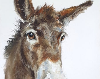 Oeuvre d'art originale - dessin au pastel A3 d'un âne par l'artiste animalière Belinda Elliott