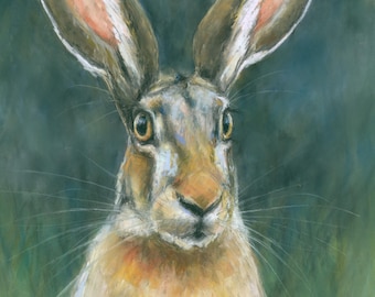Original Artwork - A3 Pastel Portrait of a Hare by Animal Artist Belinda Elliott