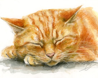 Oeuvre d'art originale - Aquarelle A4 et portrait pastel d'un chat par l'artiste animalière Belinda Elliott