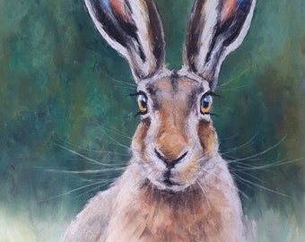 Original Artwork - A3 Pastel Portrait of a Hare by Animal Artist Belinda Elliott