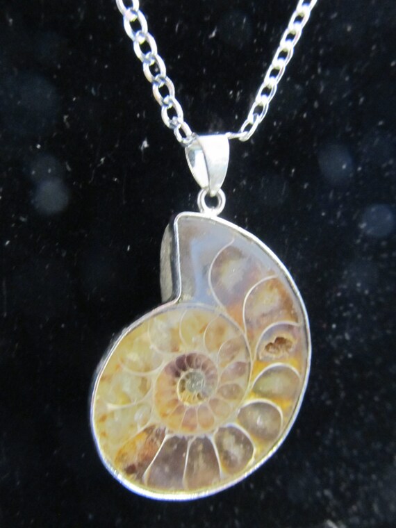 Hand Made 925 Silver and Ammonite Fossil Pendant … - image 1