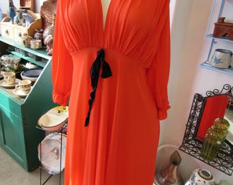 Vintage Figurettes Orange and Black Nylon Nightgown Size S-M