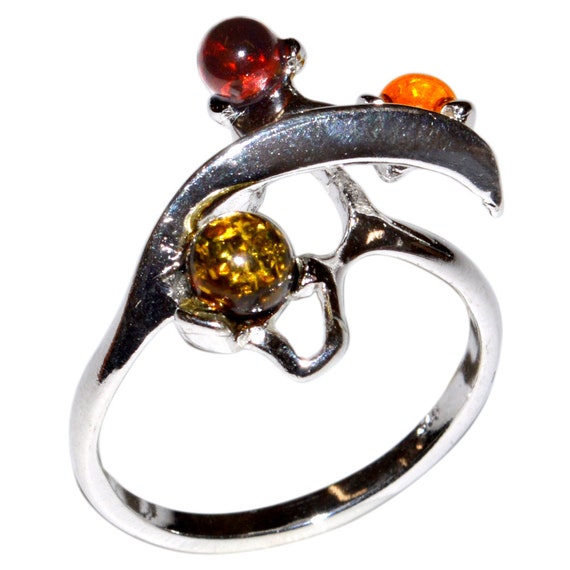 Sterling and Amber Ring Sz 6.5 - image 1