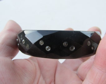1940s Faceted Rhinestone Black BAKELITE Bangle TESTED