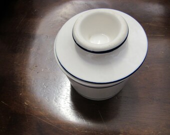 Vintage White and Blue Ceramic Butter Dish