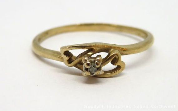 10k Solid Gold Vintage Hearts and Diamonds Ring S… - image 1