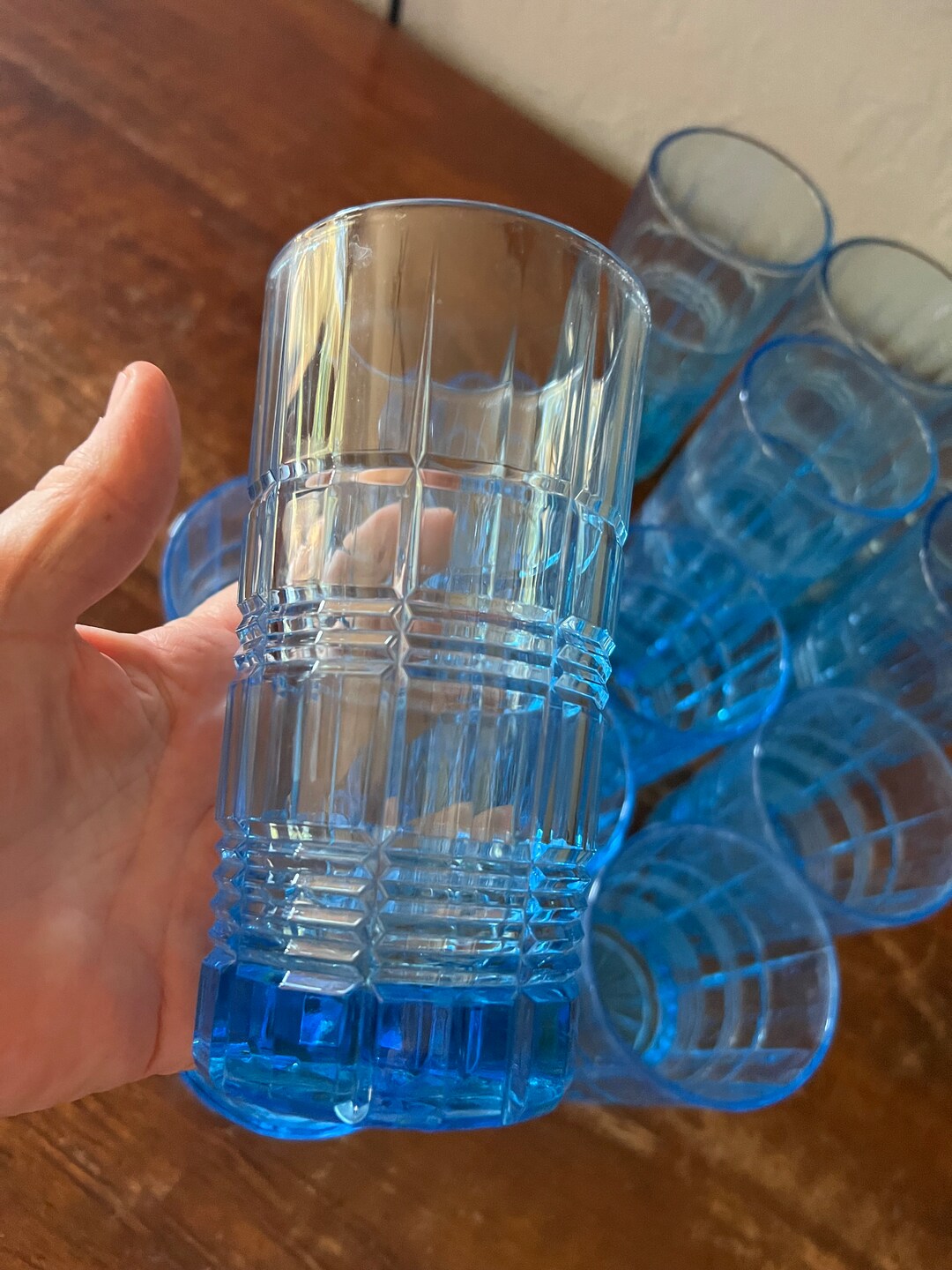 Set of 15 Blue Glass Drinking Glasses 2 Sizes Etsy