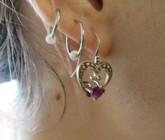 Vintage Ruby and Silver Earrings - image 1