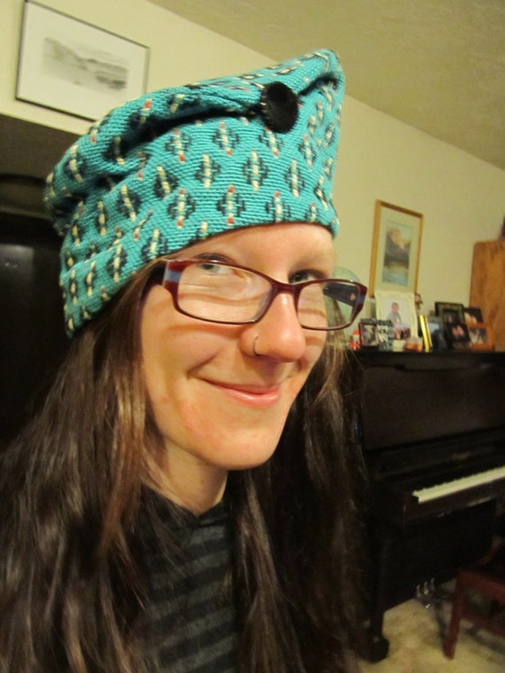 Funky Retro Teal Blue Hat by Susan Neal