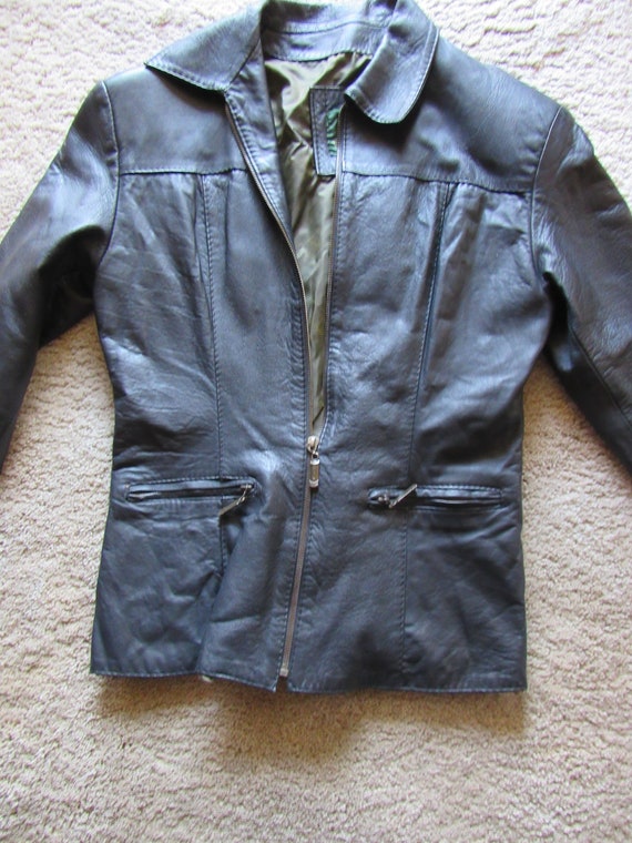 Vintage Black Kid Leather Fitted Jacket L