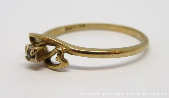 10k Solid Gold Vintage Hearts and Diamonds Ring S… - image 4