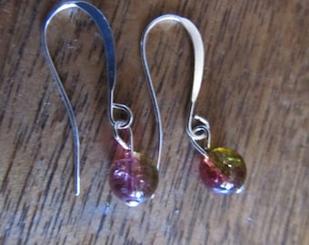 Silver or Gold and Tourmaline Dangle Drop Earrings