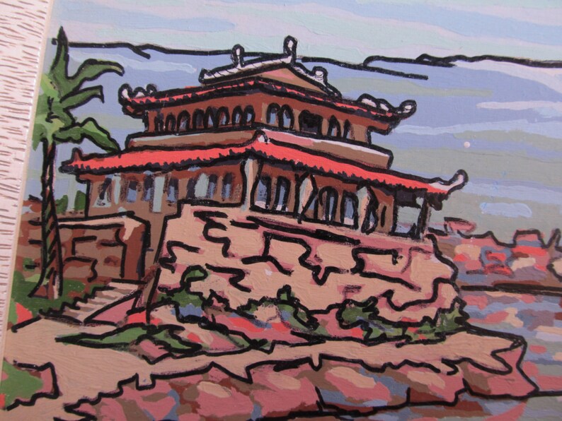 Vintage Paint by Numbers Japanese Boat Scene Etsy